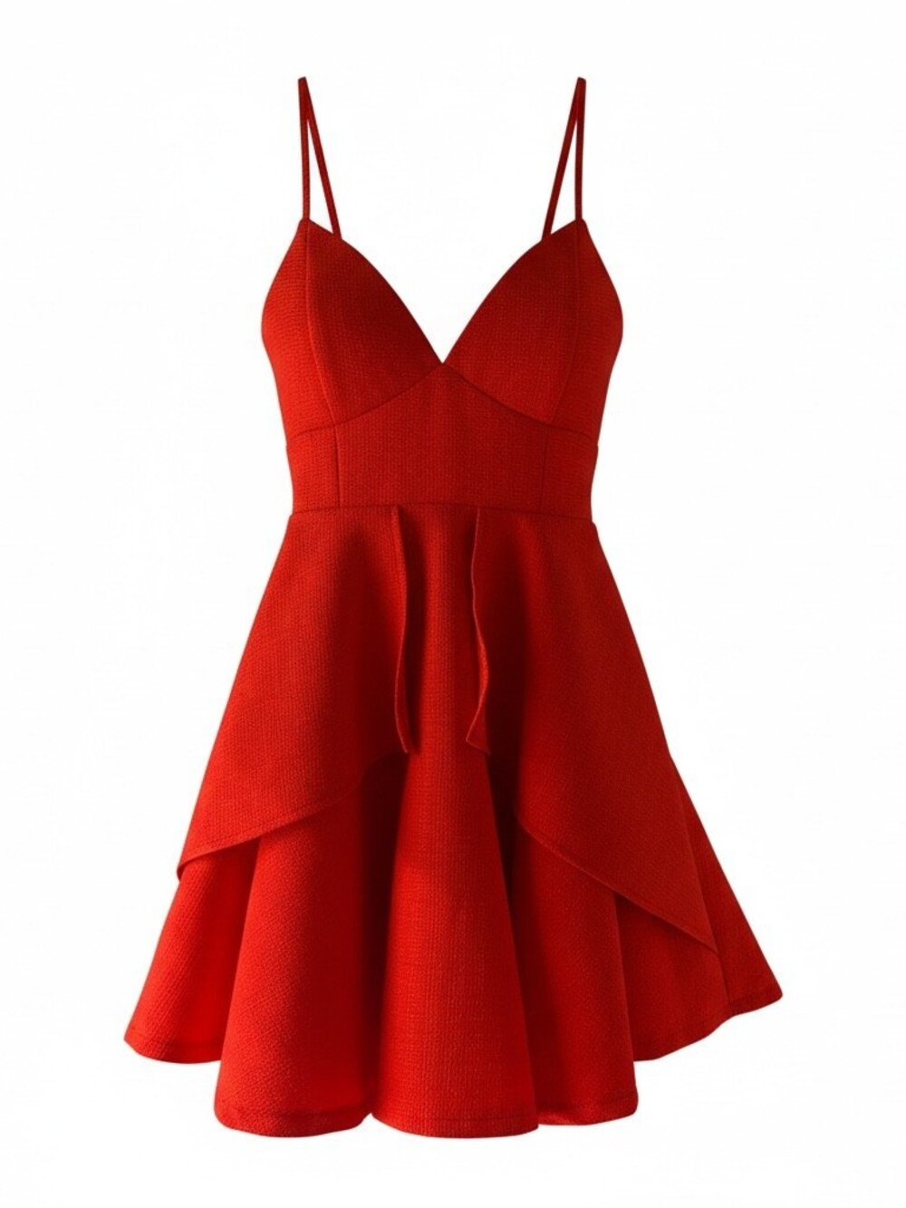 Tea & Cup Red Strappy Fit & Flare Mini Dress Ruffle Party Size S